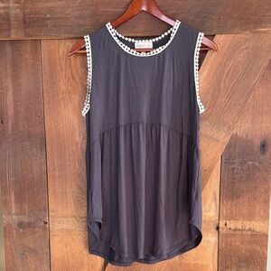 Elegant Charcoal Sleeveless Top with Crochet Trim